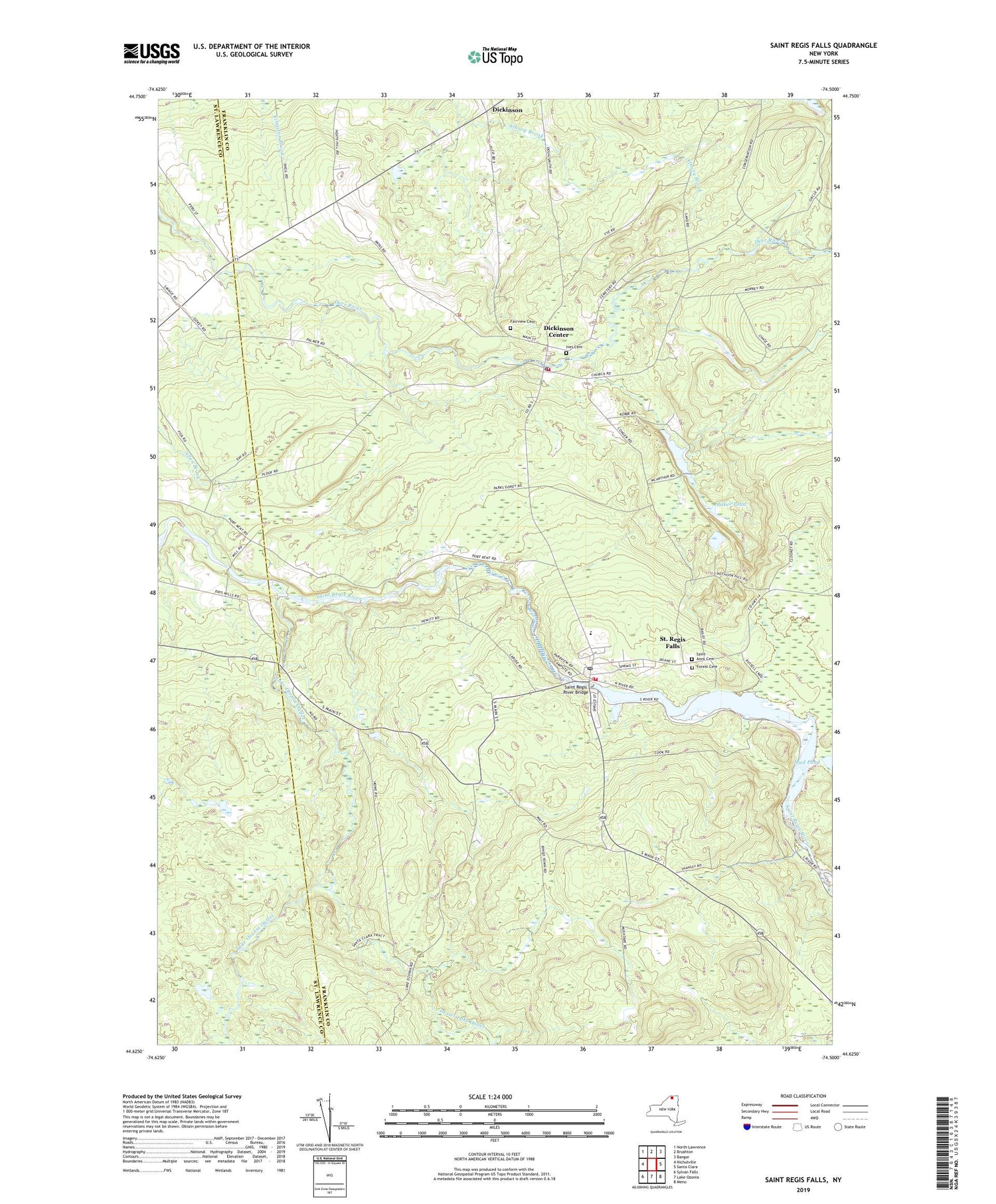 Saint Regis Falls New York US Topo Map Image