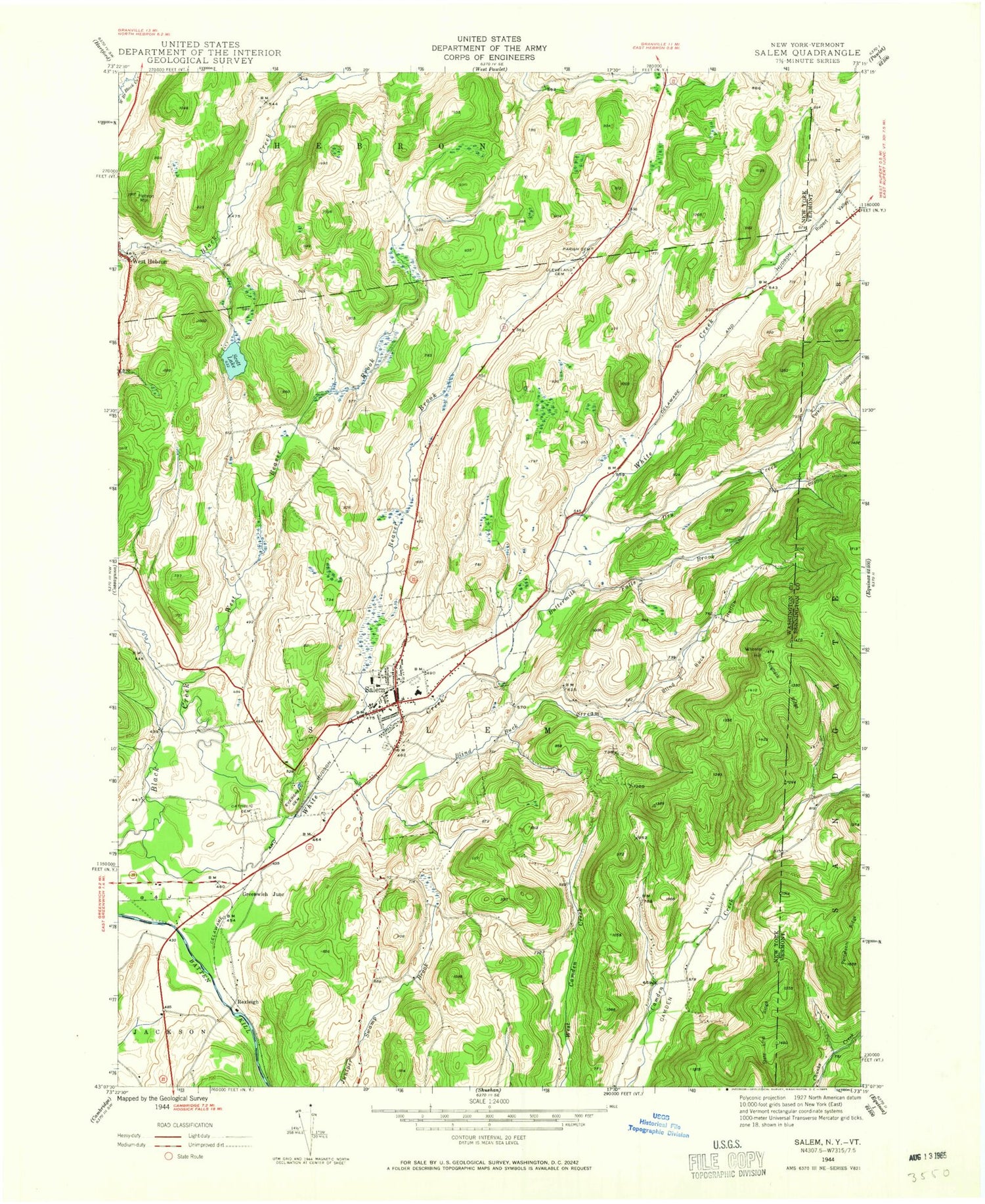 Classic USGS Salem New York 7.5'x7.5' Topo Map Image