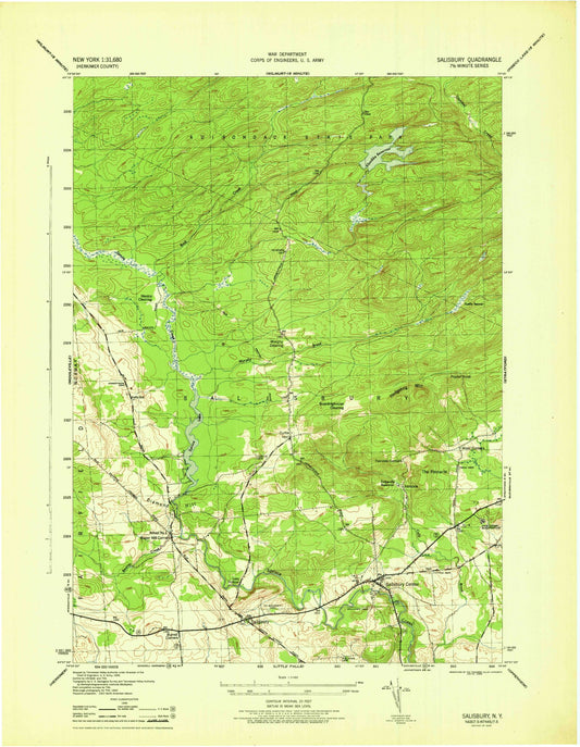 Classic USGS Salisbury New York 7.5'x7.5' Topo Map Image