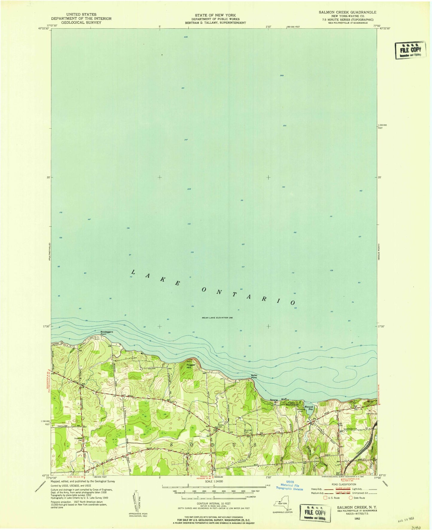 Classic USGS Salmon Creek New York 7.5'x7.5' Topo Map Image