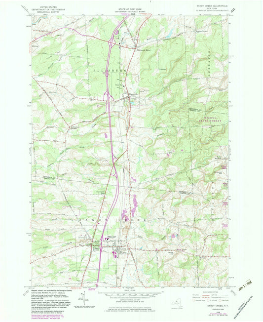 Classic USGS Sandy Creek New York 7.5'x7.5' Topo Map Image