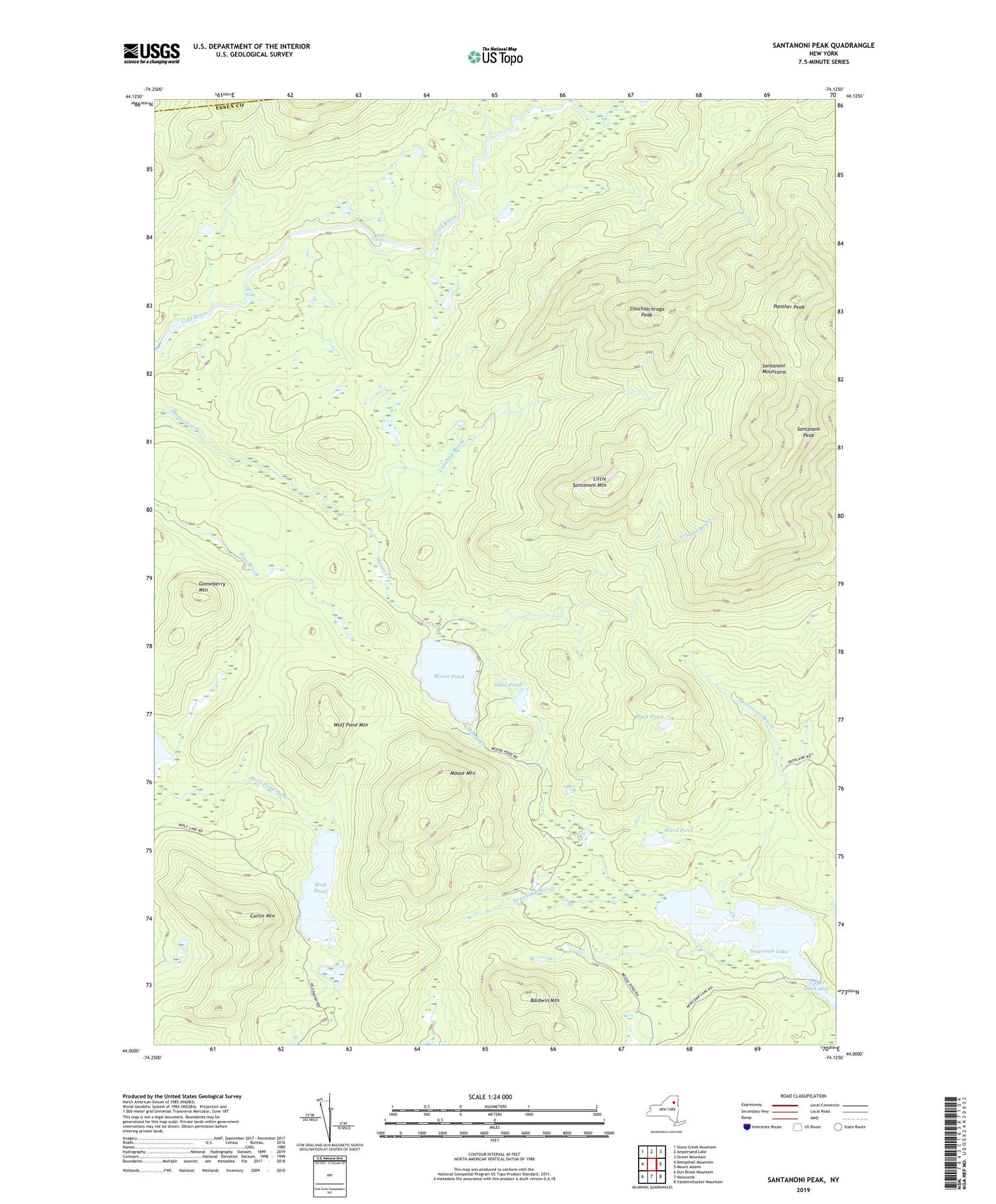 Santanoni Peak New York US Topo Map Image