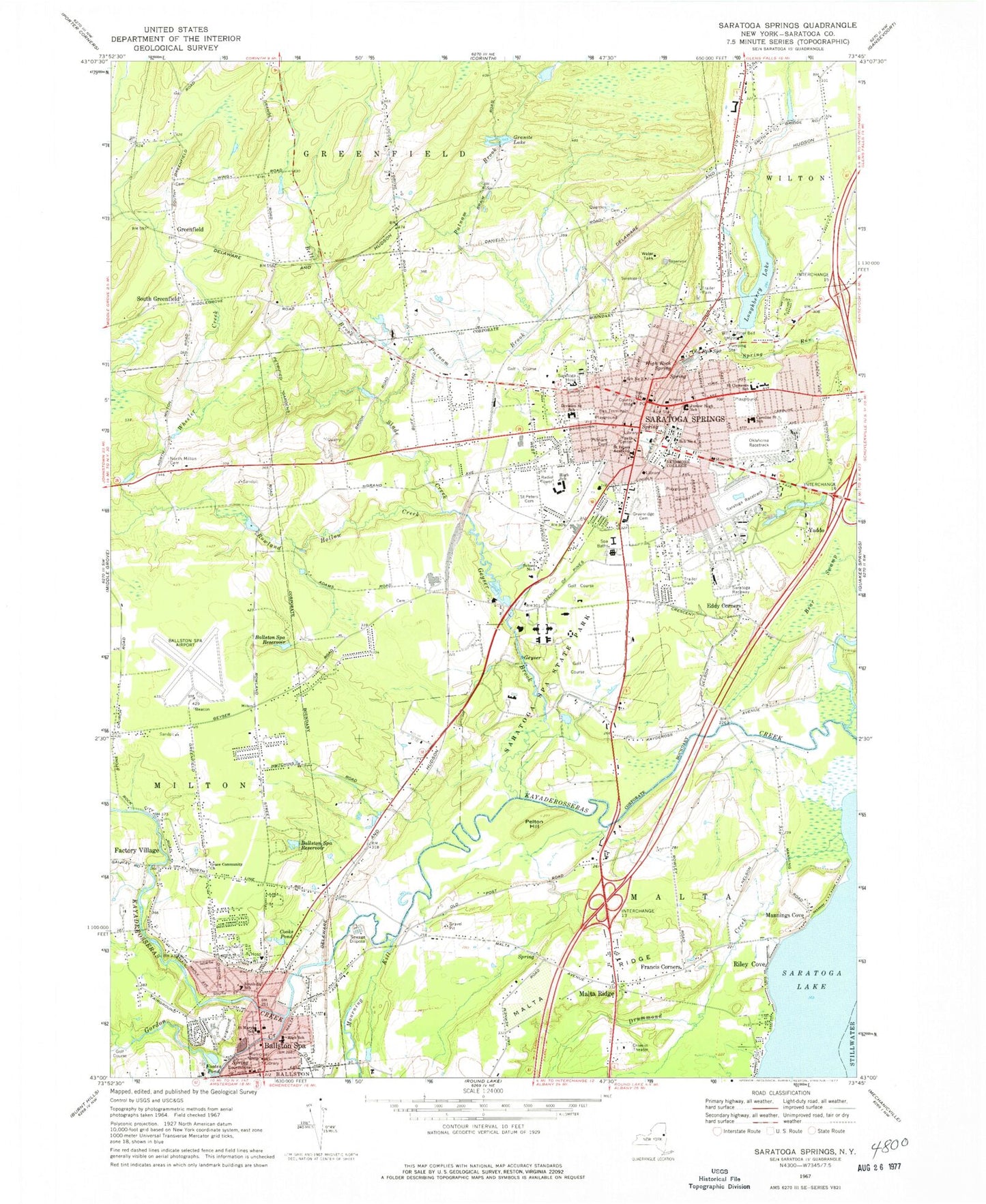 Classic USGS Saratoga Springs New York 7.5'x7.5' Topo Map Image
