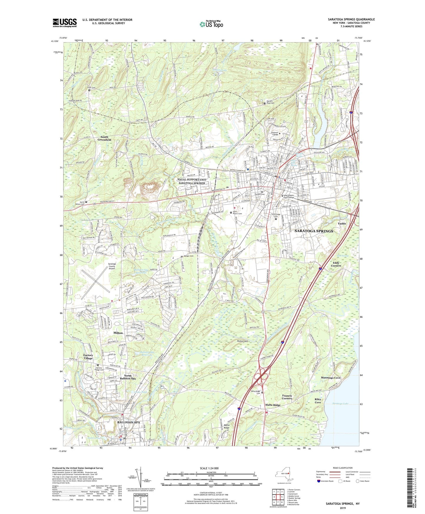 Saratoga Springs New York US Topo Map Image