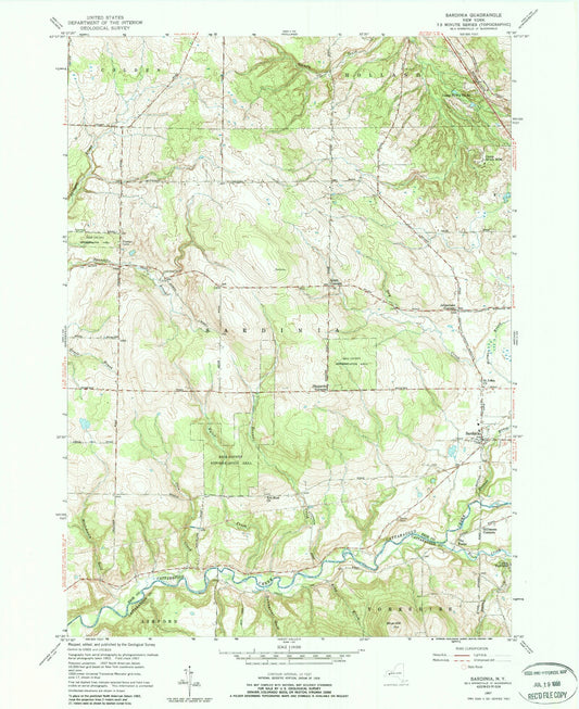Classic USGS Sardinia New York 7.5'x7.5' Topo Map Image