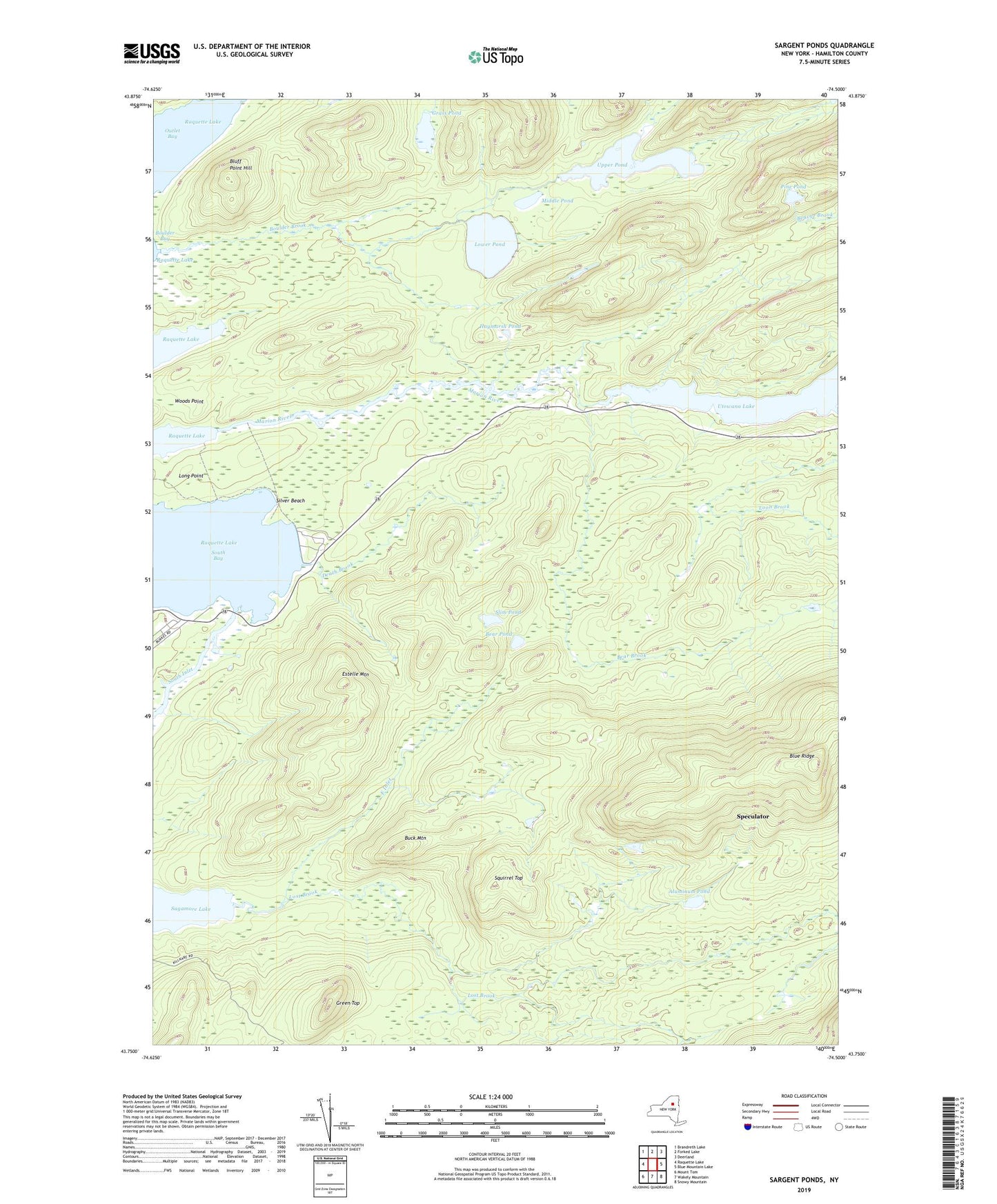 Sargent Ponds New York US Topo Map Image