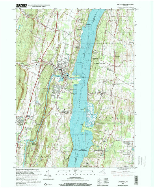 Classic USGS Saugerties New York 7.5'x7.5' Topo Map Image