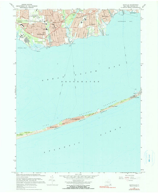 Classic USGS Sayville New York 7.5'x7.5' Topo Map Image