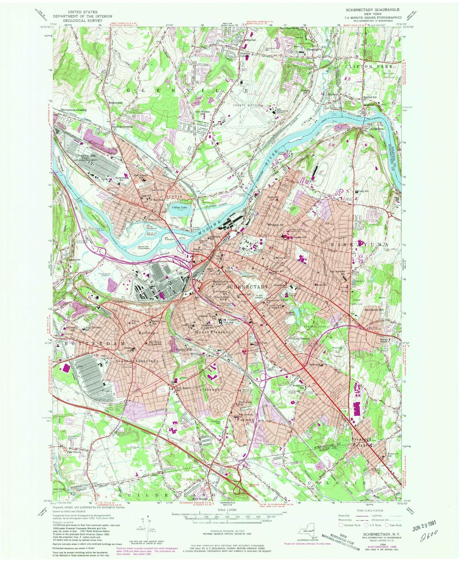 Classic USGS Schenectady New York 7.5'x7.5' Topo Map Image