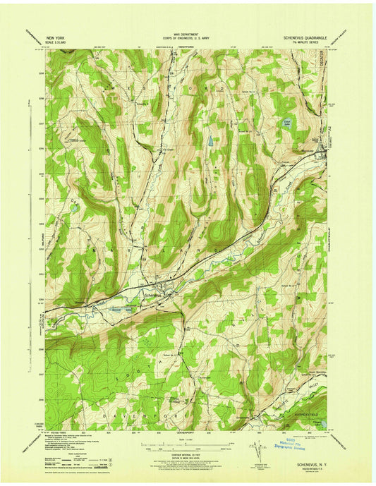 Classic USGS Schenevus New York 7.5'x7.5' Topo Map Image