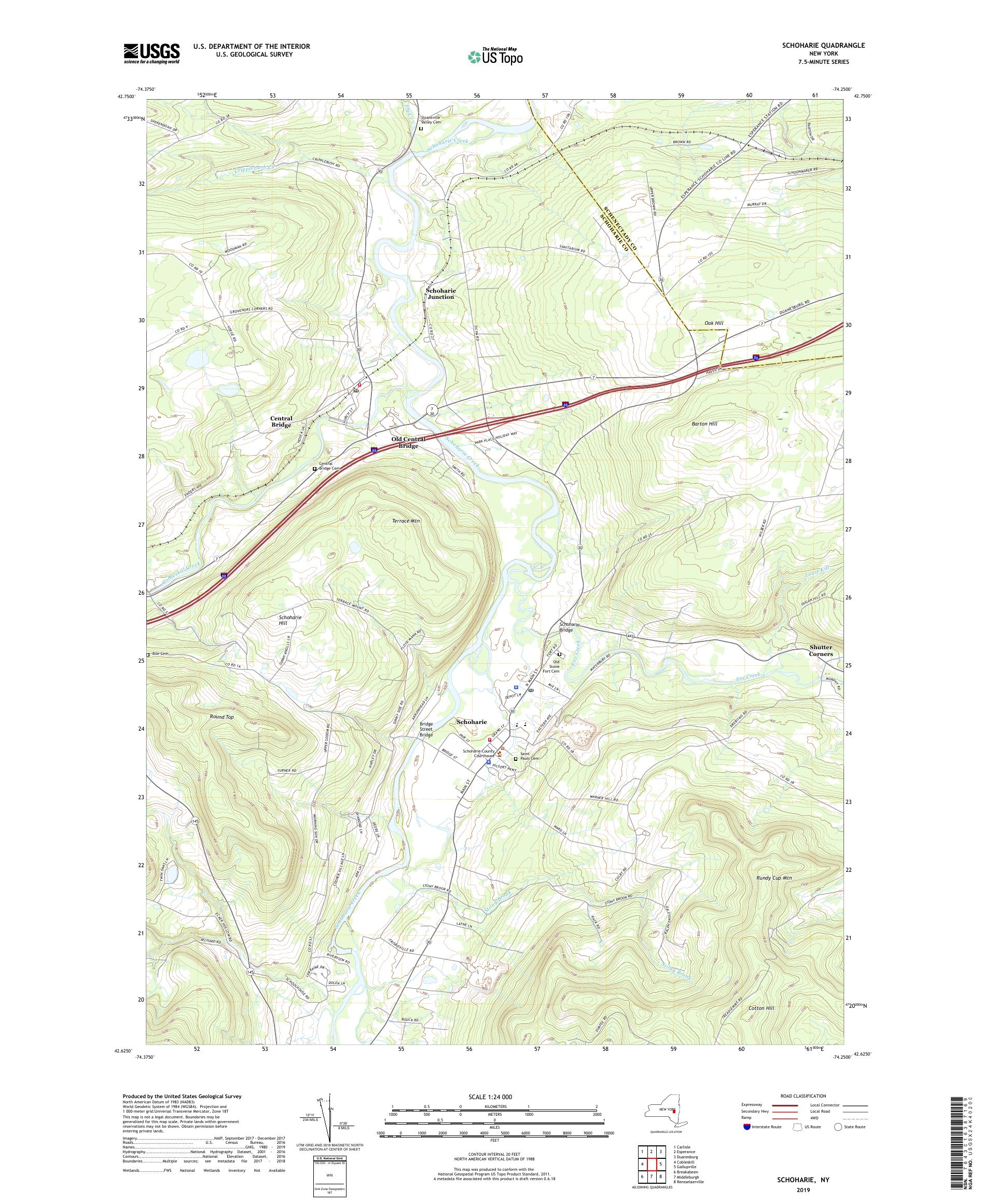 Antique Schoharie, New York outlets 1943 US Geological Survey Topographic Map– Central Bridge, Esperance, Duanesburg, Middleburg, Wright, Cobleskill