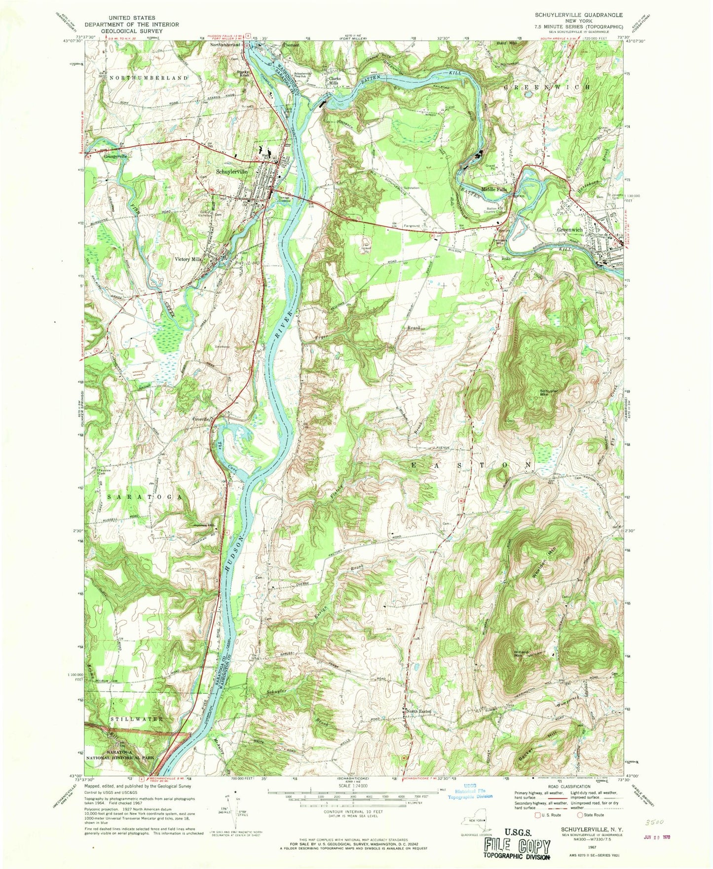 Classic USGS Schuylerville New York 7.5'x7.5' Topo Map Image