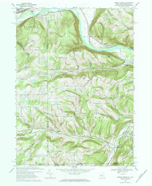 Classic USGS Seeley Creek New York 7.5'x7.5' Topo Map Image