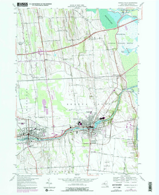 Classic USGS Seneca Falls New York 7.5'x7.5' Topo Map Image