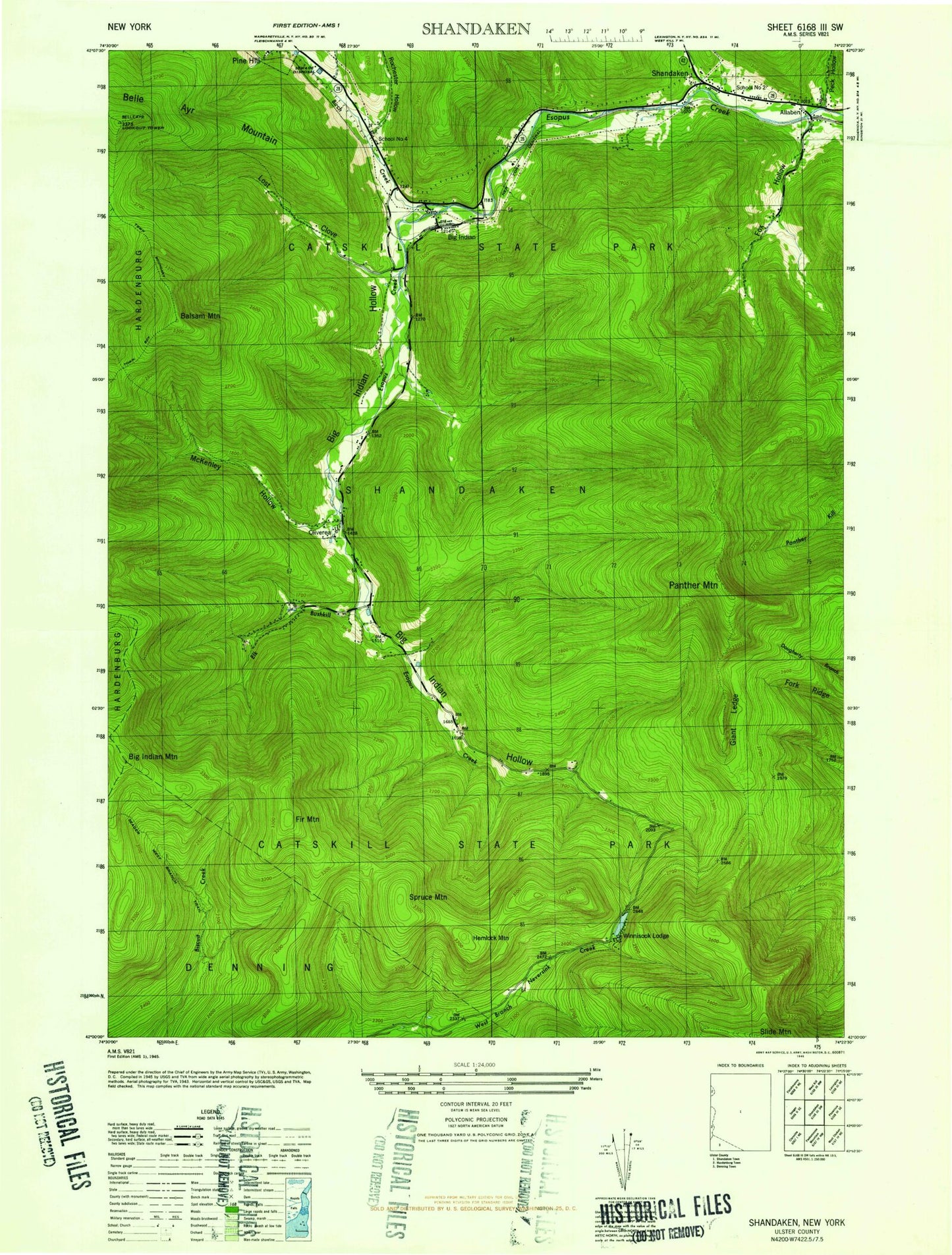 USGS Classic Shandaken New York 7.5'x7.5' Topo Map Image