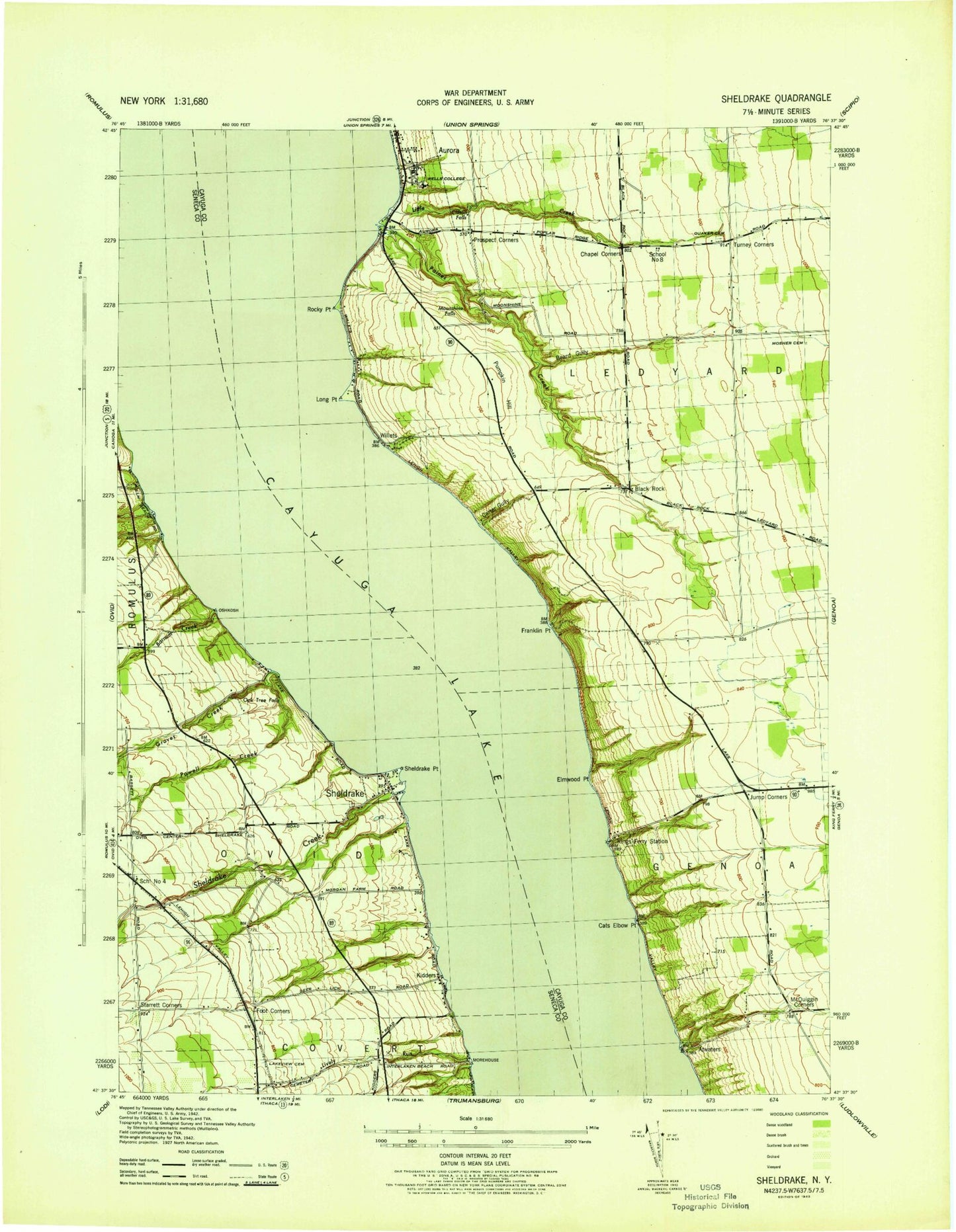 Classic USGS Sheldrake New York 7.5'x7.5' Topo Map Image