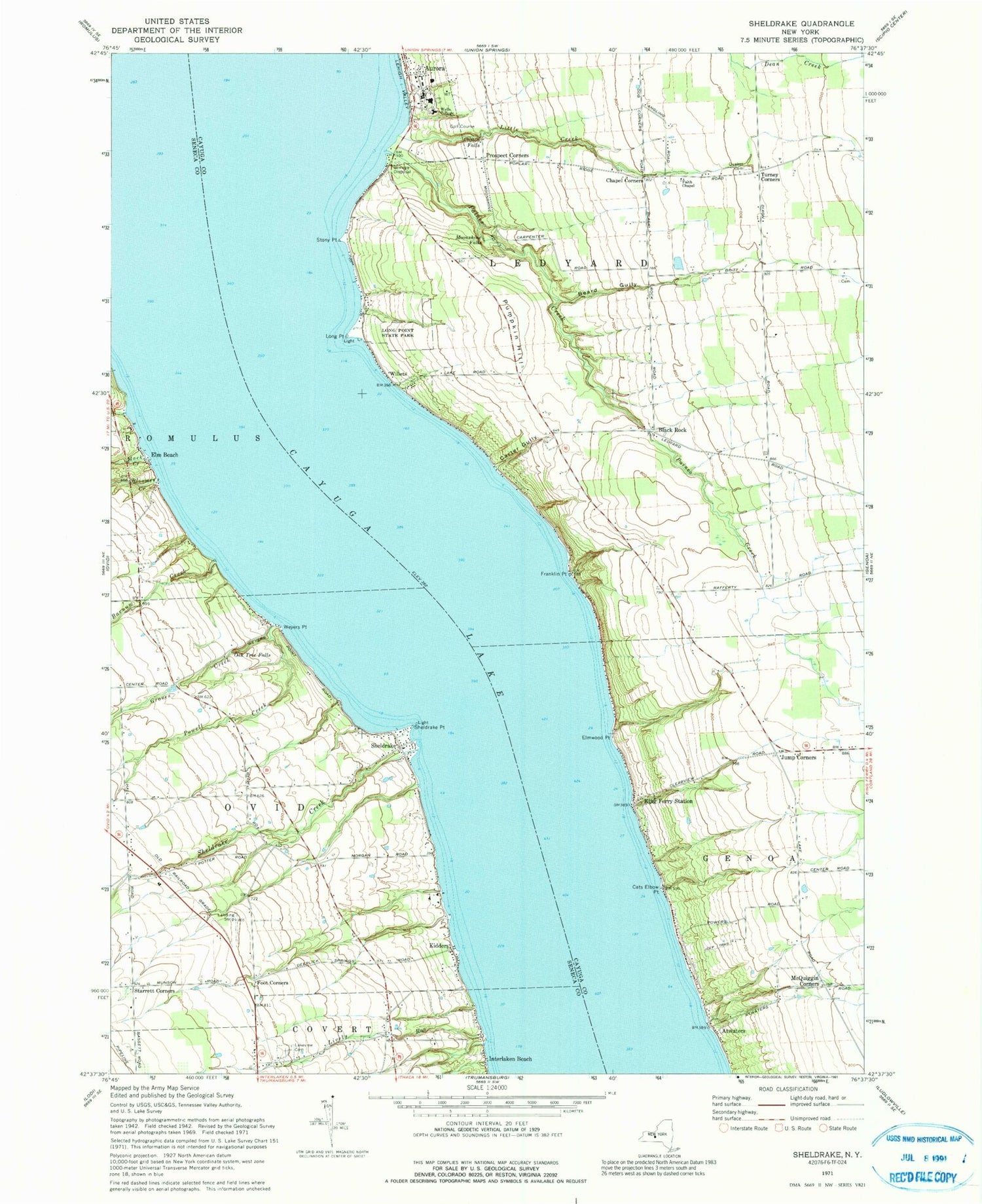Classic USGS Sheldrake New York 7.5'x7.5' Topo Map Image