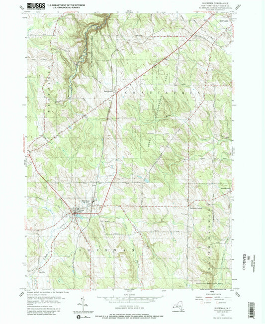 Classic USGS Sherman New York 7.5'x7.5' Topo Map Image