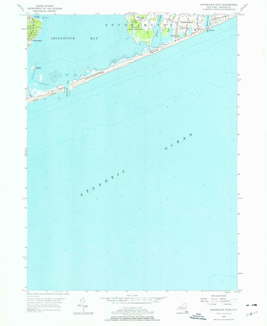 Classic USGS Shinnecock Inlet New York 7.5'x7.5' Topo Map Image