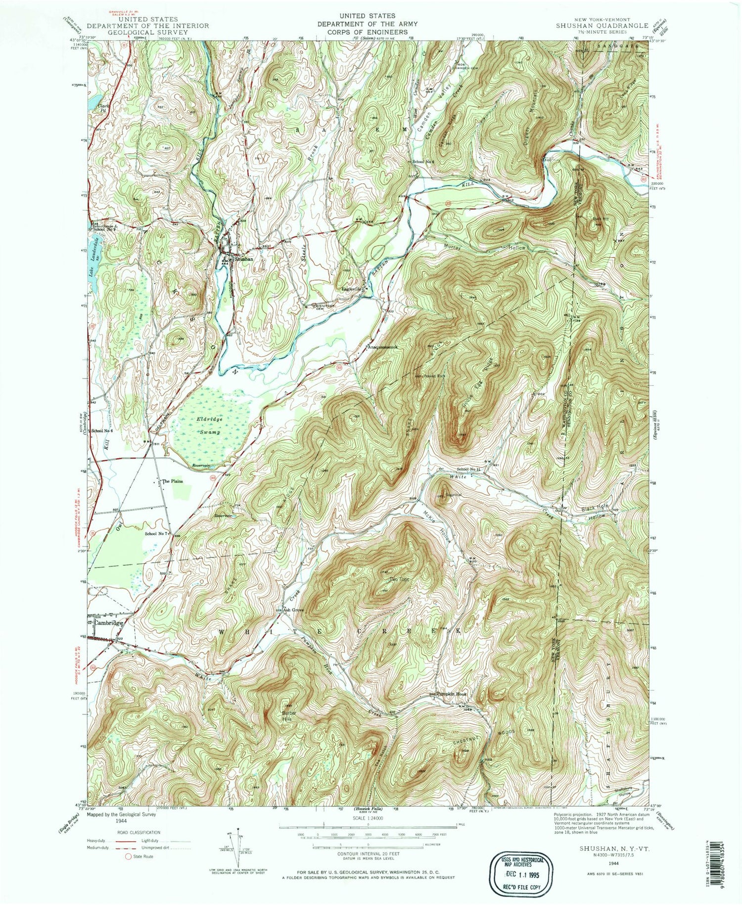 Classic USGS Shushan New York 7.5'x7.5' Topo Map Image