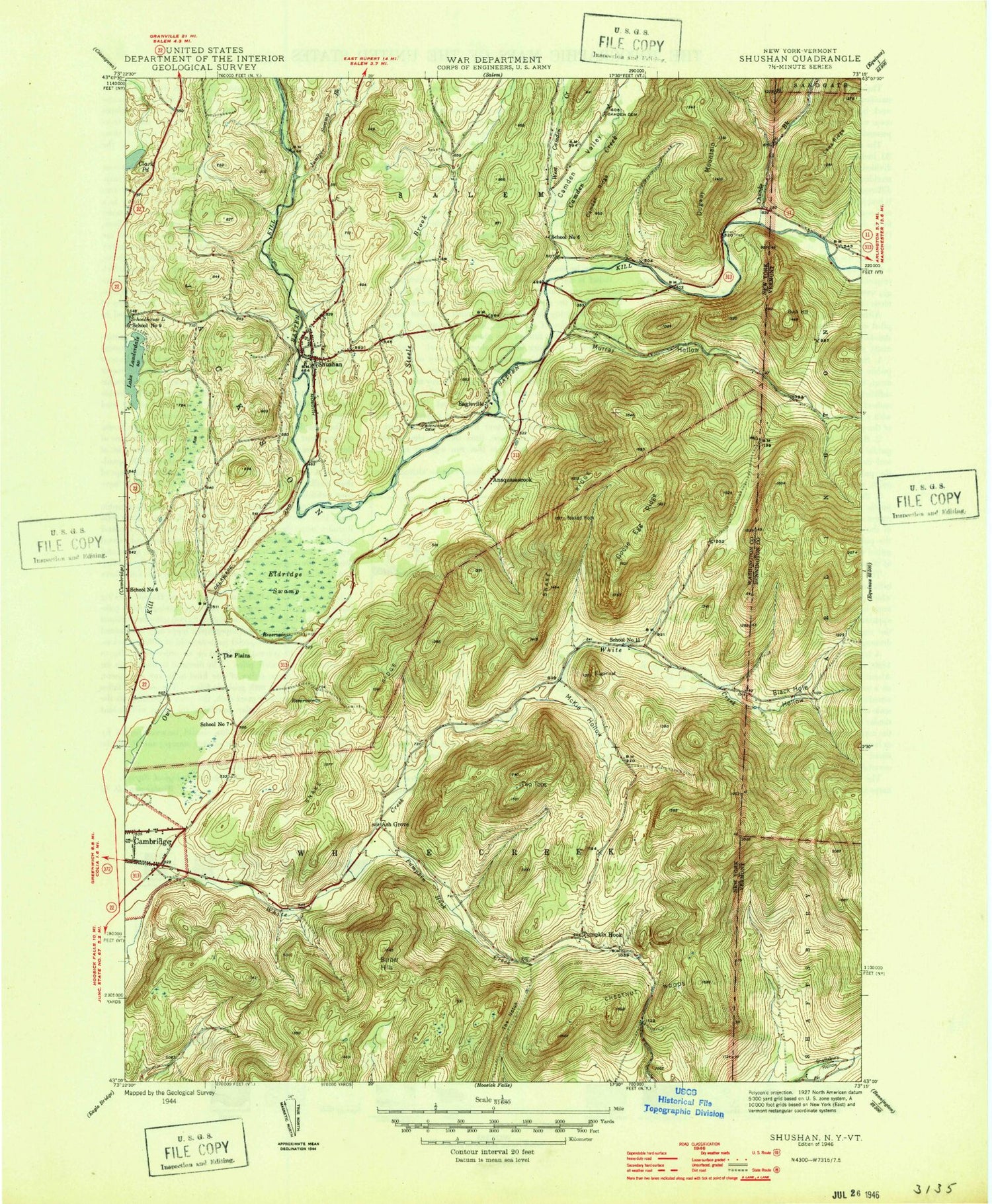 Classic USGS Shushan New York 7.5'x7.5' Topo Map Image