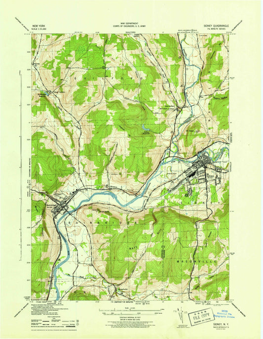 Classic USGS Sidney New York 7.5'x7.5' Topo Map Image