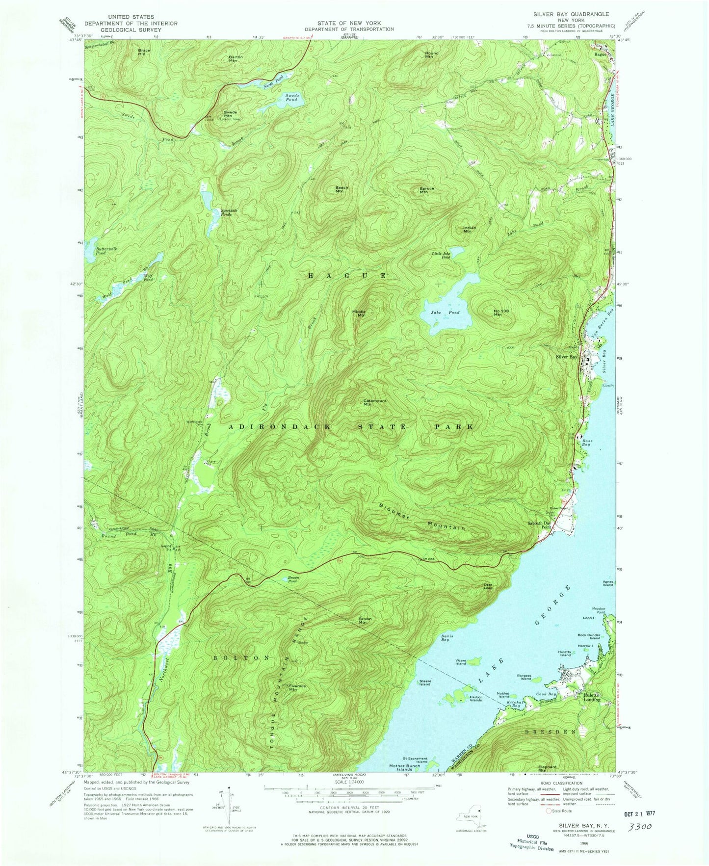 Classic USGS Silver Bay New York 7.5'x7.5' Topo Map Image