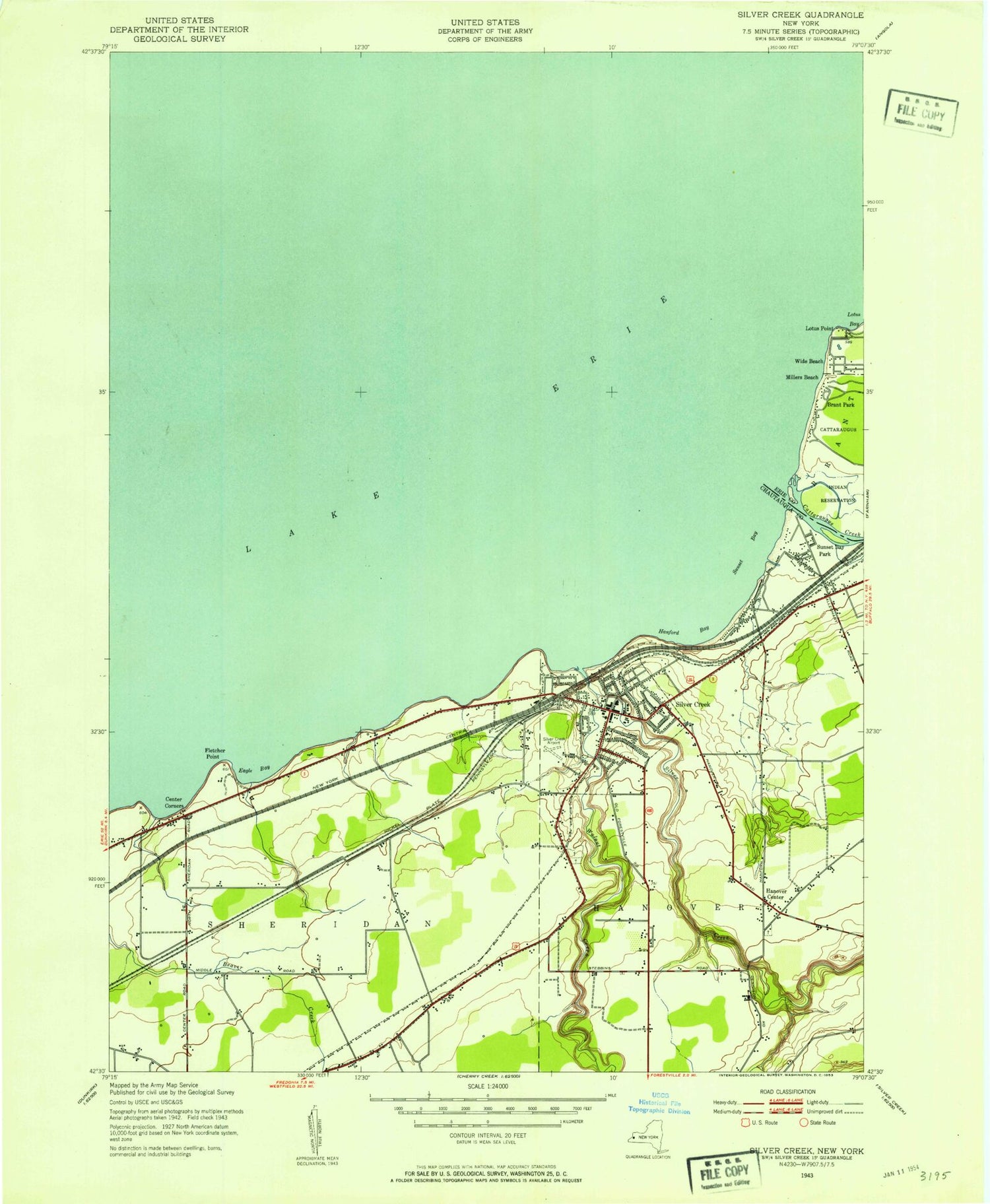 Classic USGS Silver Creek New York 7.5'x7.5' Topo Map Image