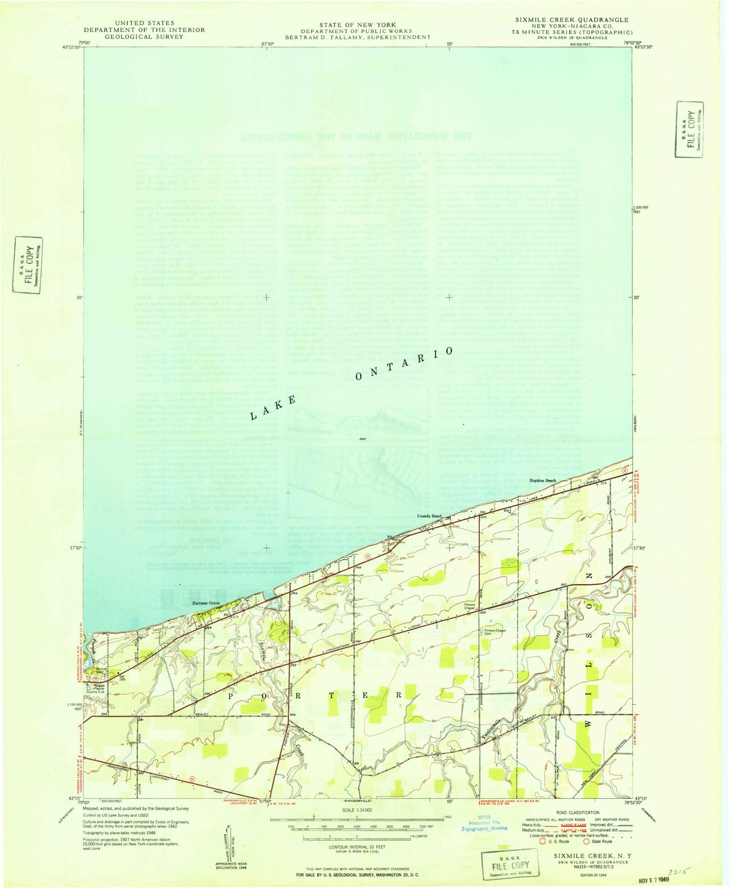 Classic USGS Sixmile Creek New York 7.5'x7.5' Topo Map Image