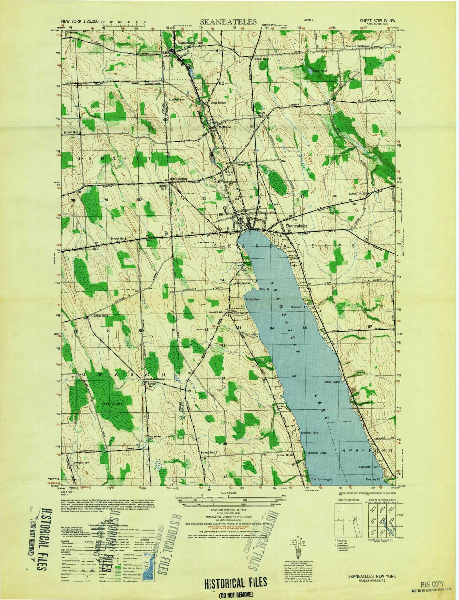 Classic USGS Skaneateles New York 7.5'x7.5' Topo Map Image