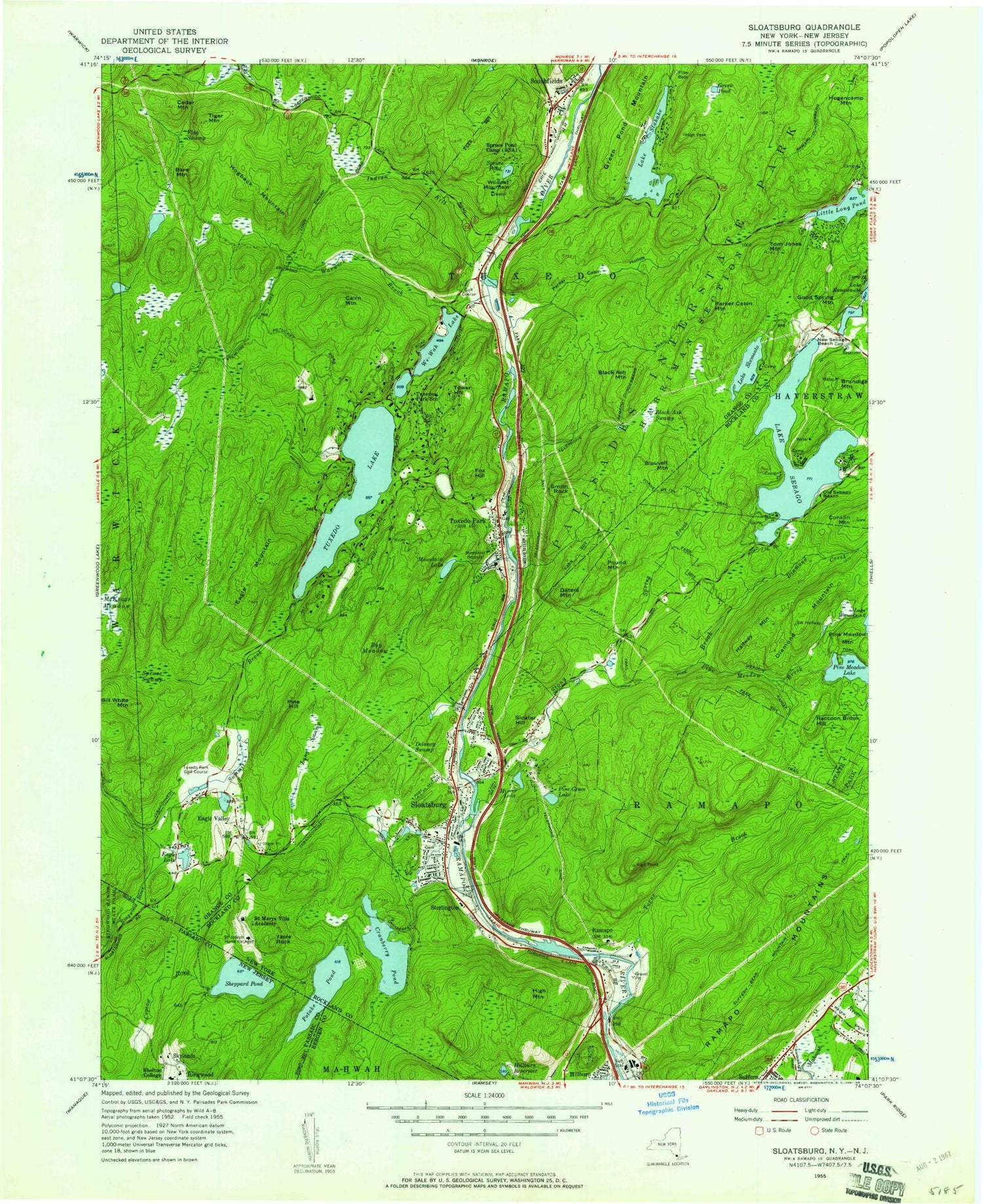 Classic USGS Sloatsburg New York 7.5'x7.5' Topo Map Image