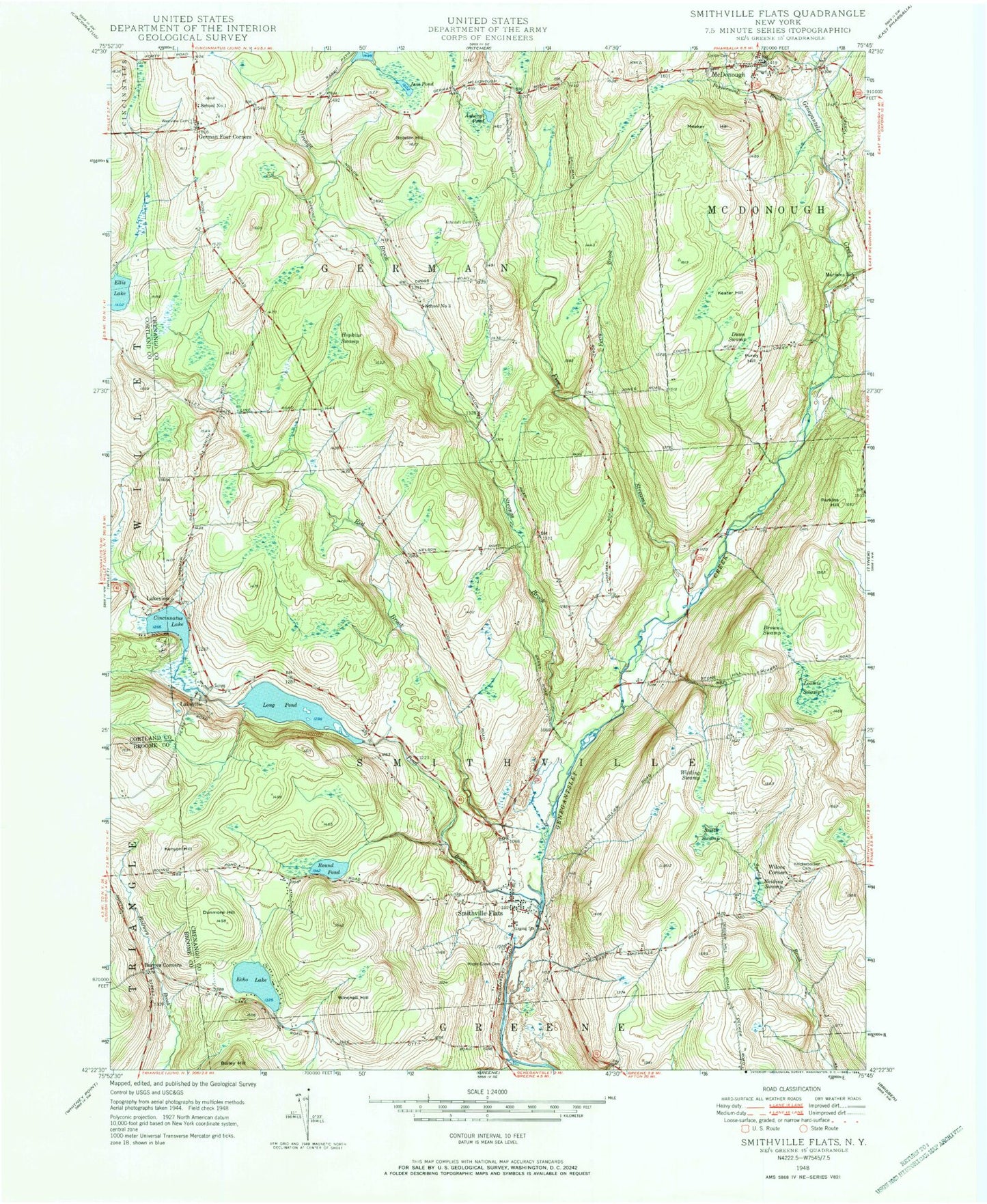 Classic USGS Smithville Flats New York 7.5'x7.5' Topo Map Image