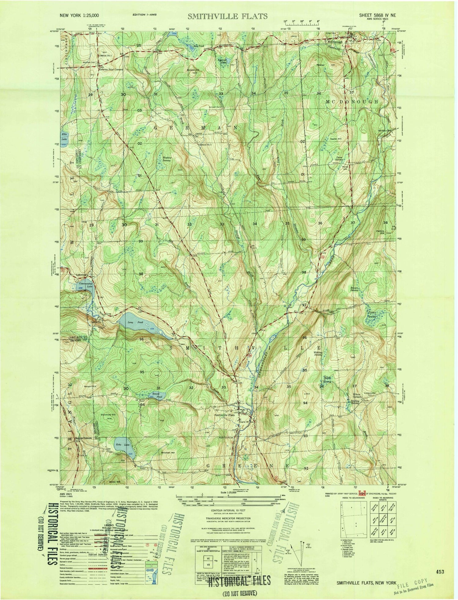 Classic USGS Smithville Flats New York 7.5'x7.5' Topo Map Image