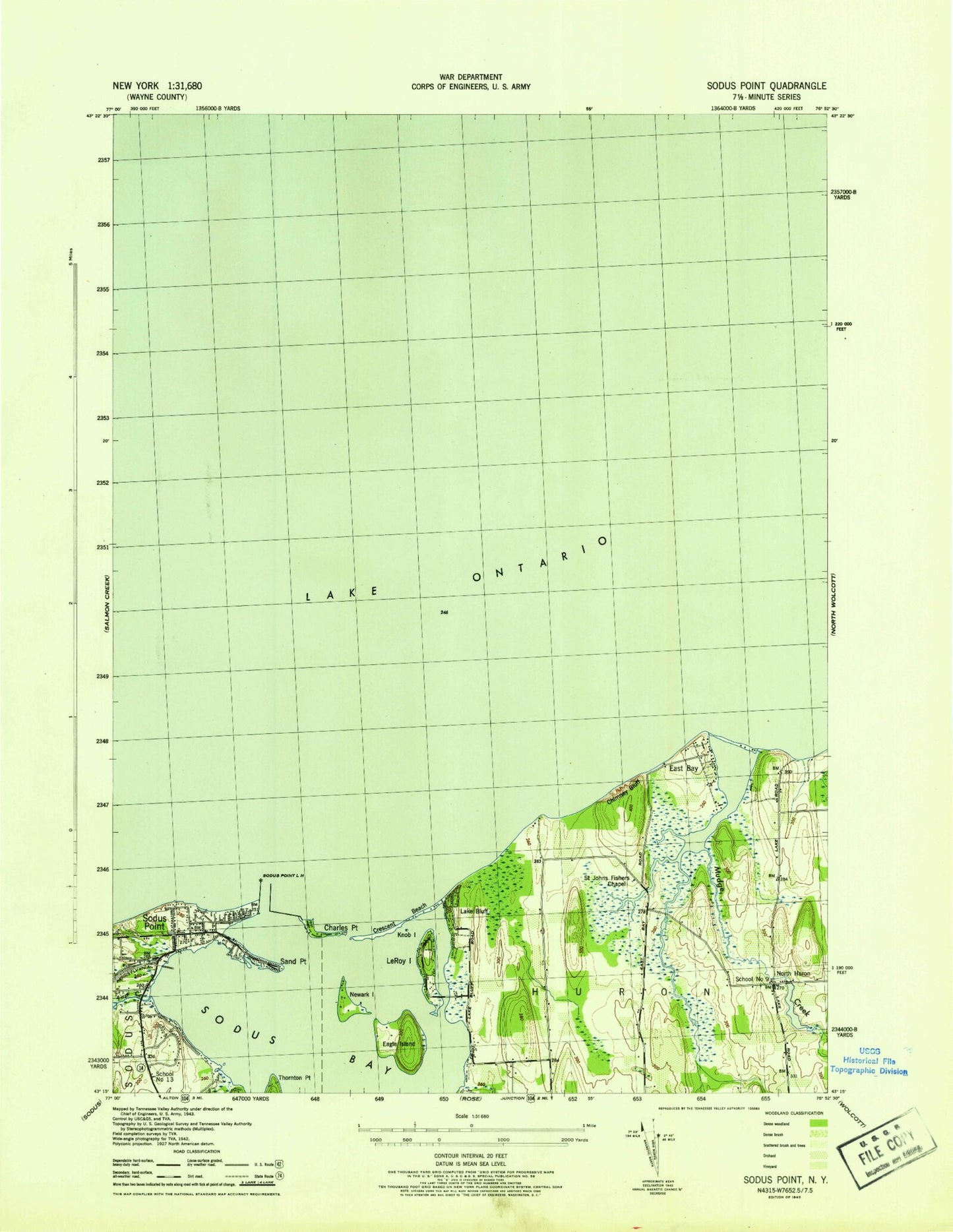 Classic USGS Sodus Point New York 7.5'x7.5' Topo Map Image