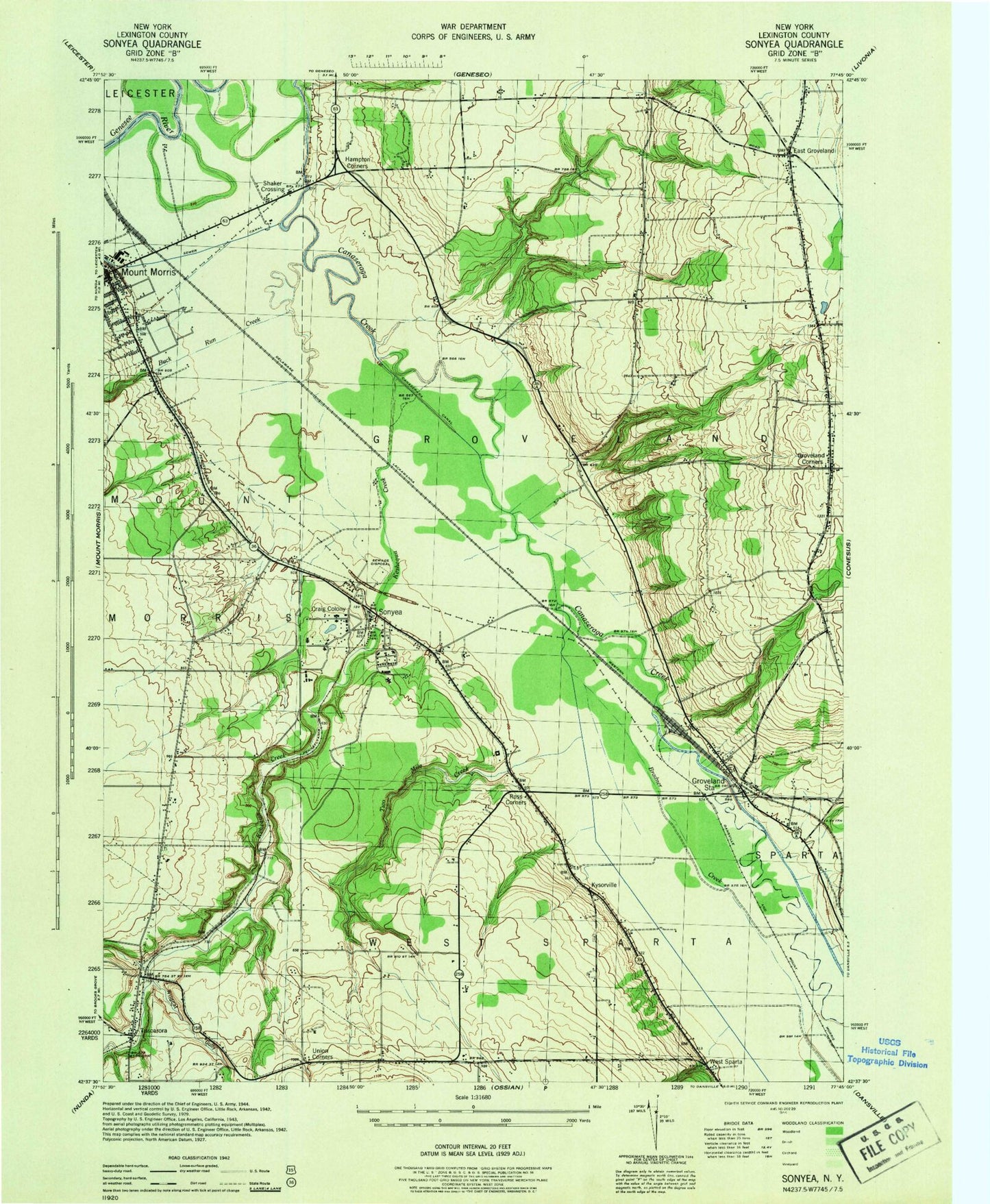 Classic USGS Sonyea New York 7.5'x7.5' Topo Map Image