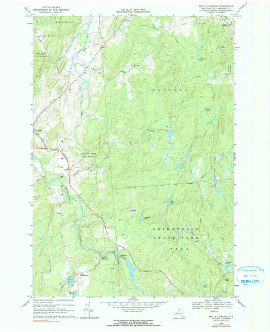 Classic USGS South Edwards New York 7.5'x7.5' Topo Map Image
