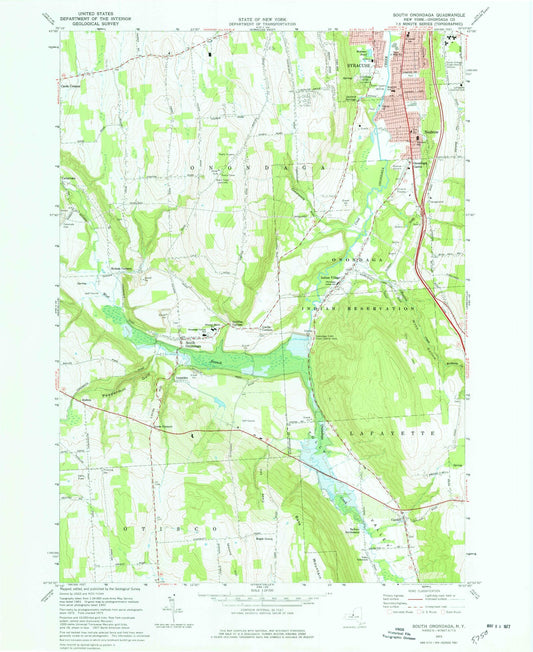Classic USGS South Onondaga New York 7.5'x7.5' Topo Map Image