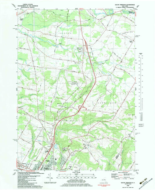 Classic USGS South Trenton New York 7.5'x7.5' Topo Map Image