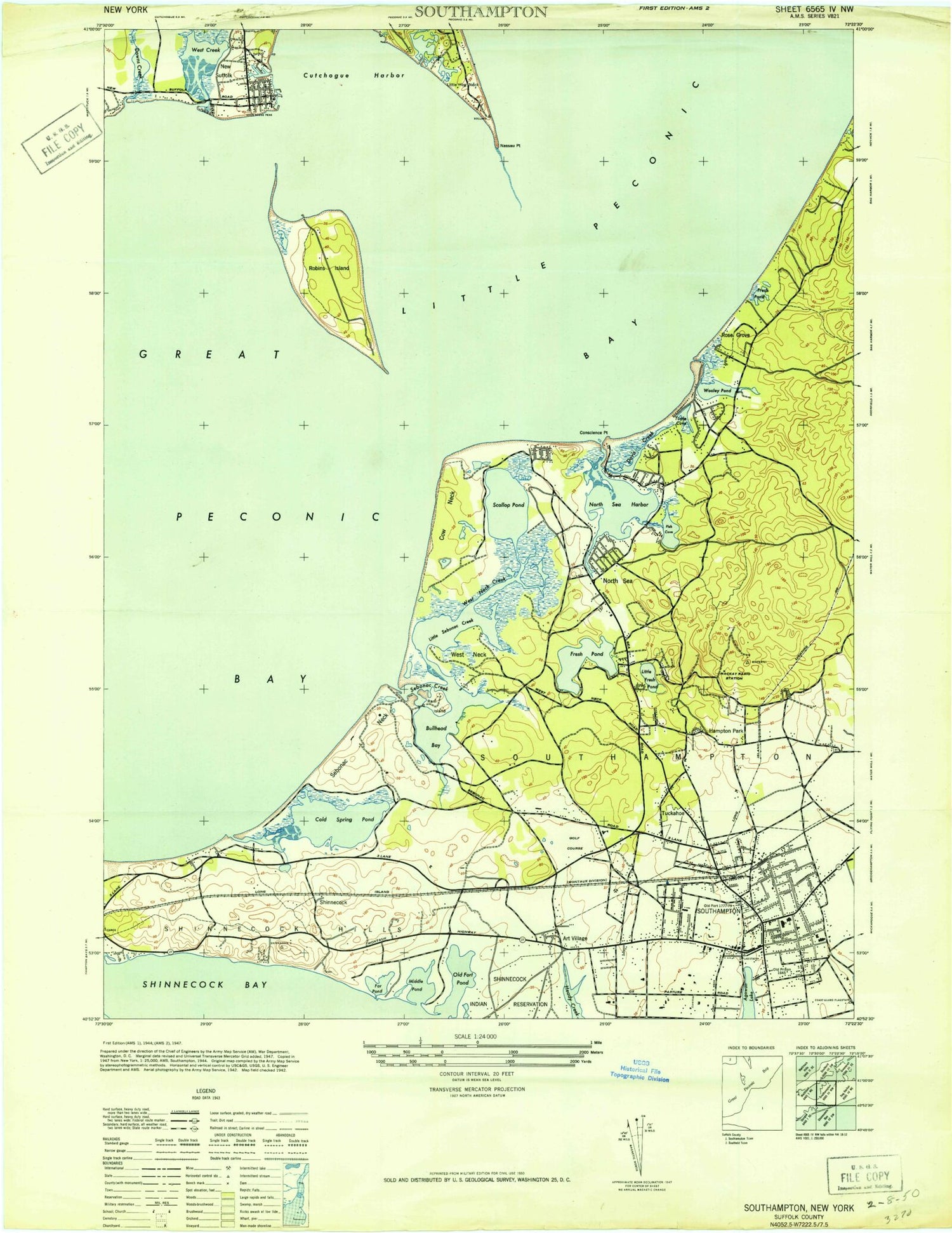 Classic USGS Southampton New York 7.5'x7.5' Topo Map Image