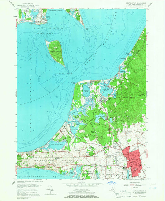 Classic USGS Southampton New York 7.5'x7.5' Topo Map Image