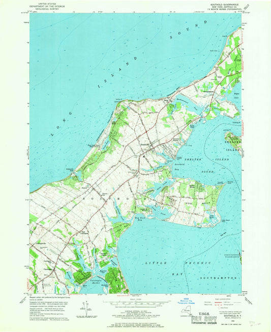 Classic USGS Southold New York 7.5'x7.5' Topo Map Image