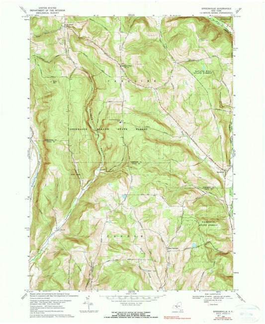 Classic USGS Speedsville New York 7.5'x7.5' Topo Map Image