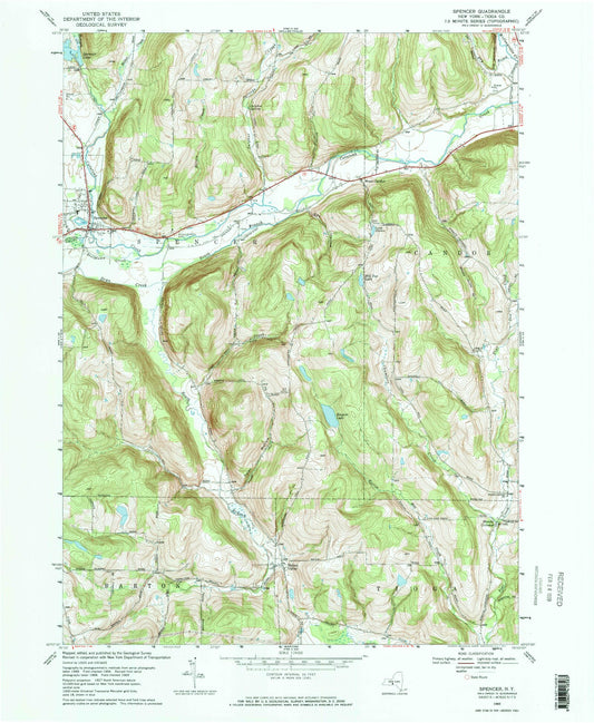 Classic USGS Spencer New York 7.5'x7.5' Topo Map Image