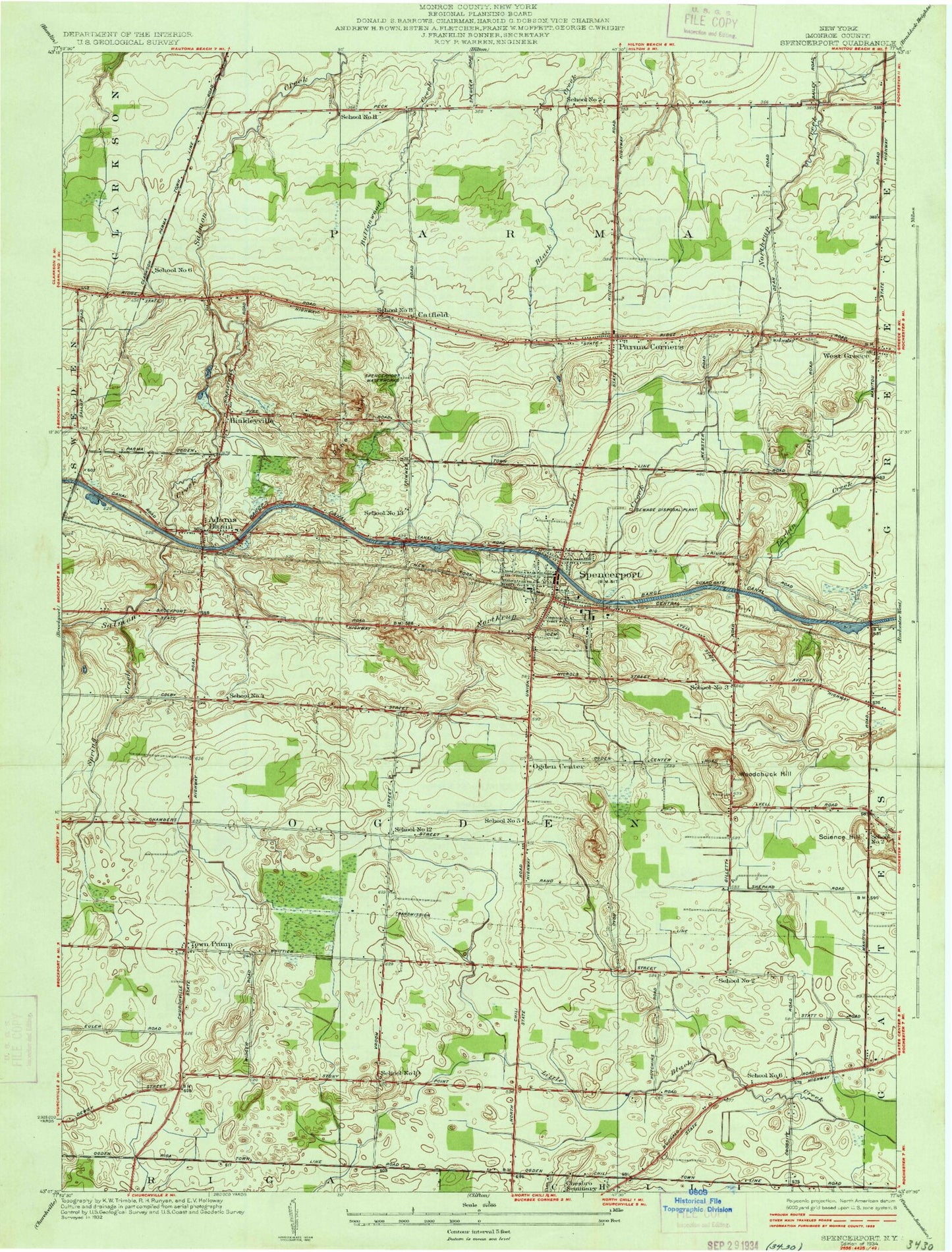 Classic USGS Spencerport New York 7.5'x7.5' Topo Map Image