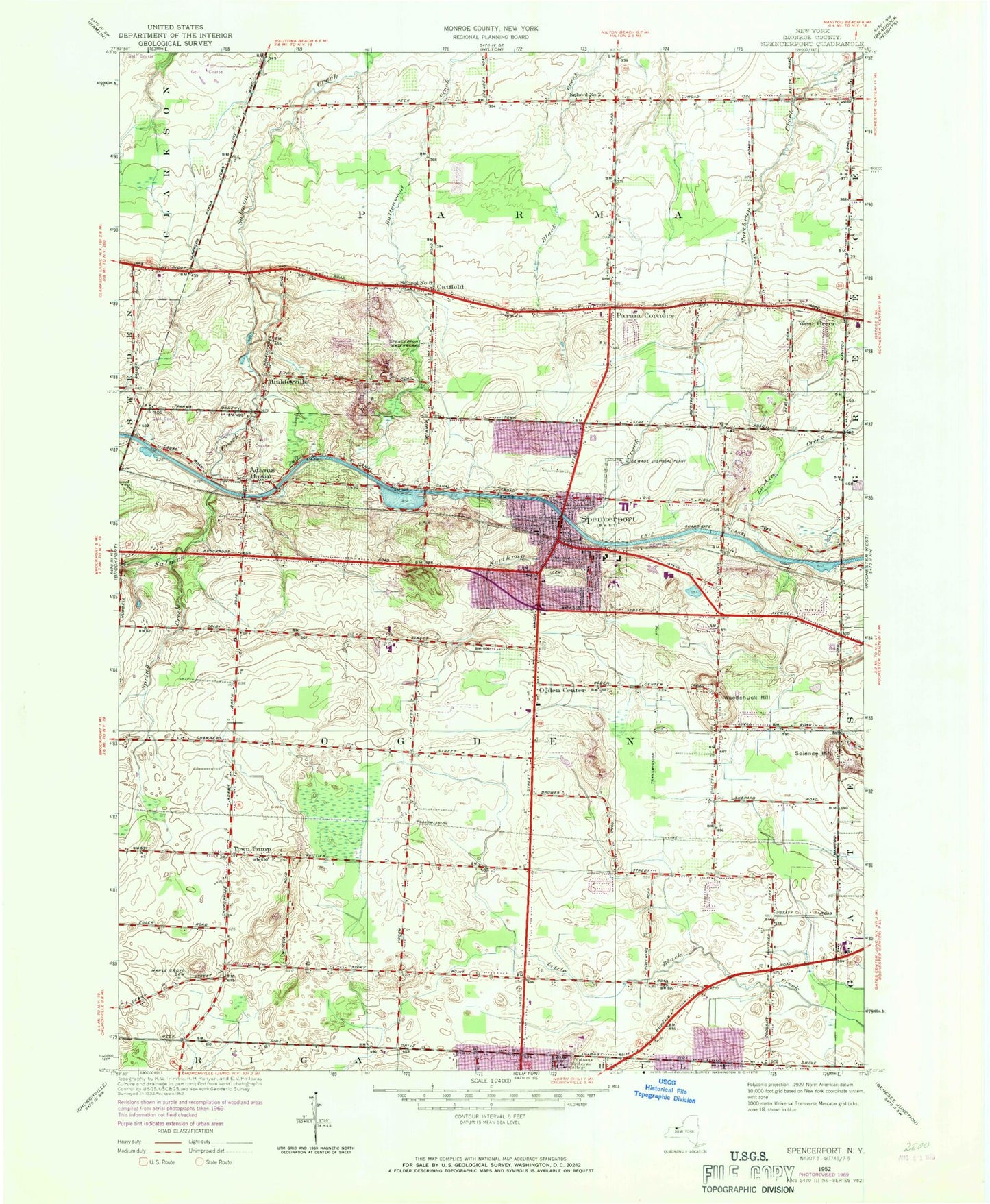 Classic USGS Spencerport New York 7.5'x7.5' Topo Map Image