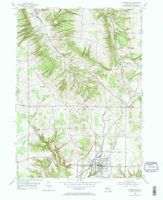 Classic USGS Springville New York 7.5'x7.5' Topo Map Image