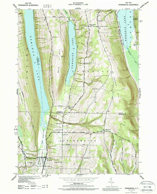 Classic USGS Springwater New York 7.5'x7.5' Topo Map Image