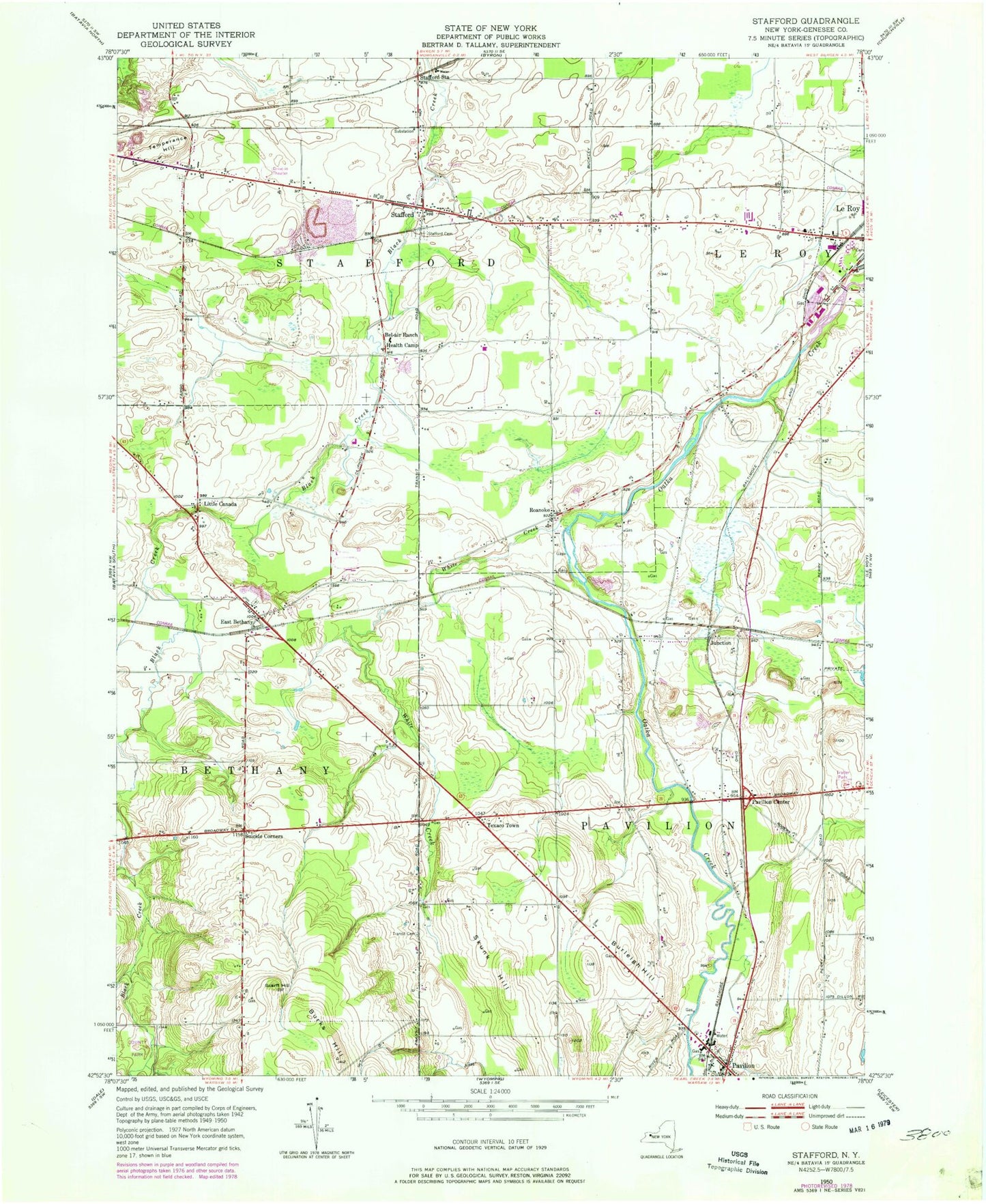 Classic USGS Stafford New York 7.5'x7.5' Topo Map Image