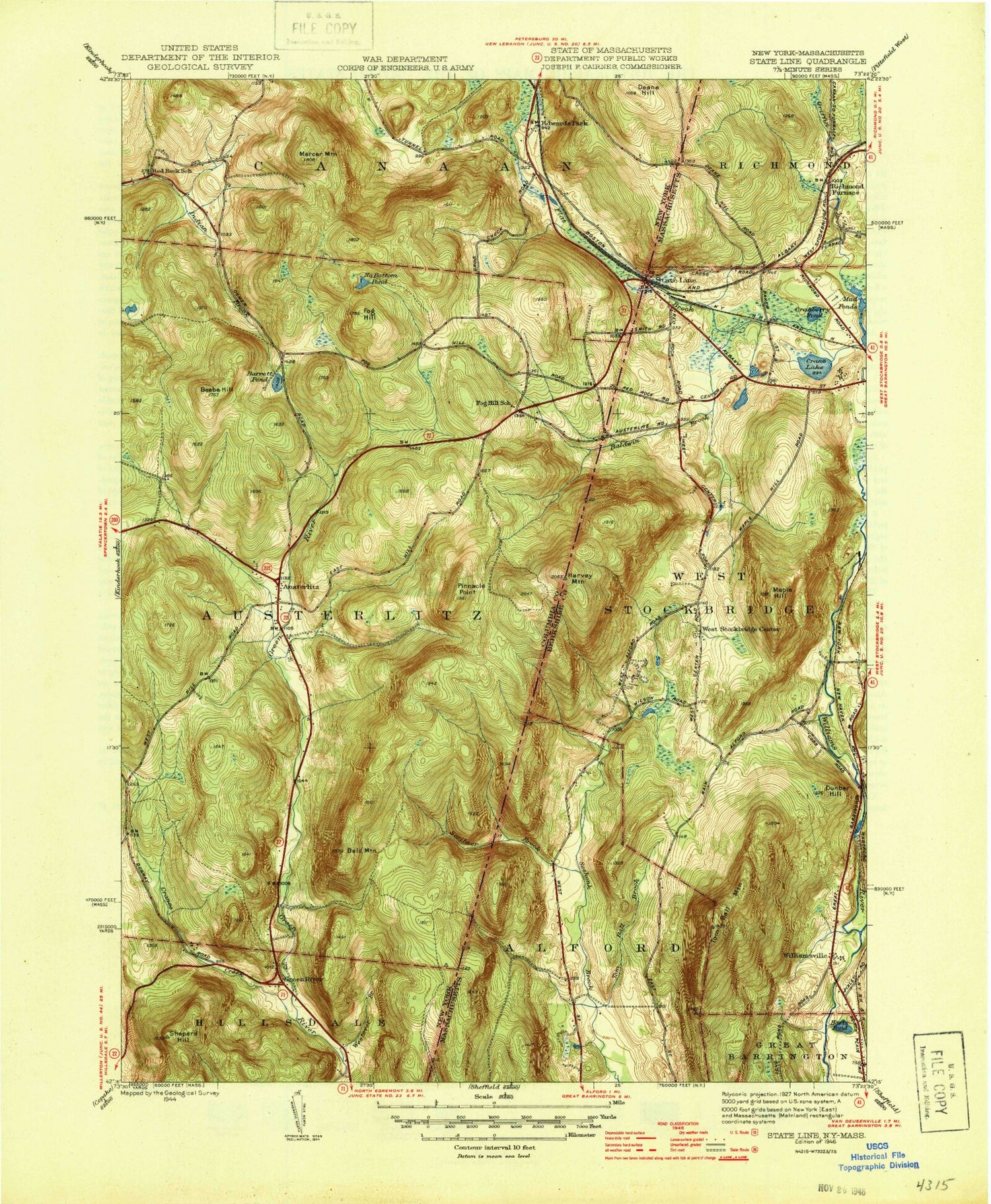 Classic USGS State Line Massachusetts 7.5'x7.5' Topo Map Image