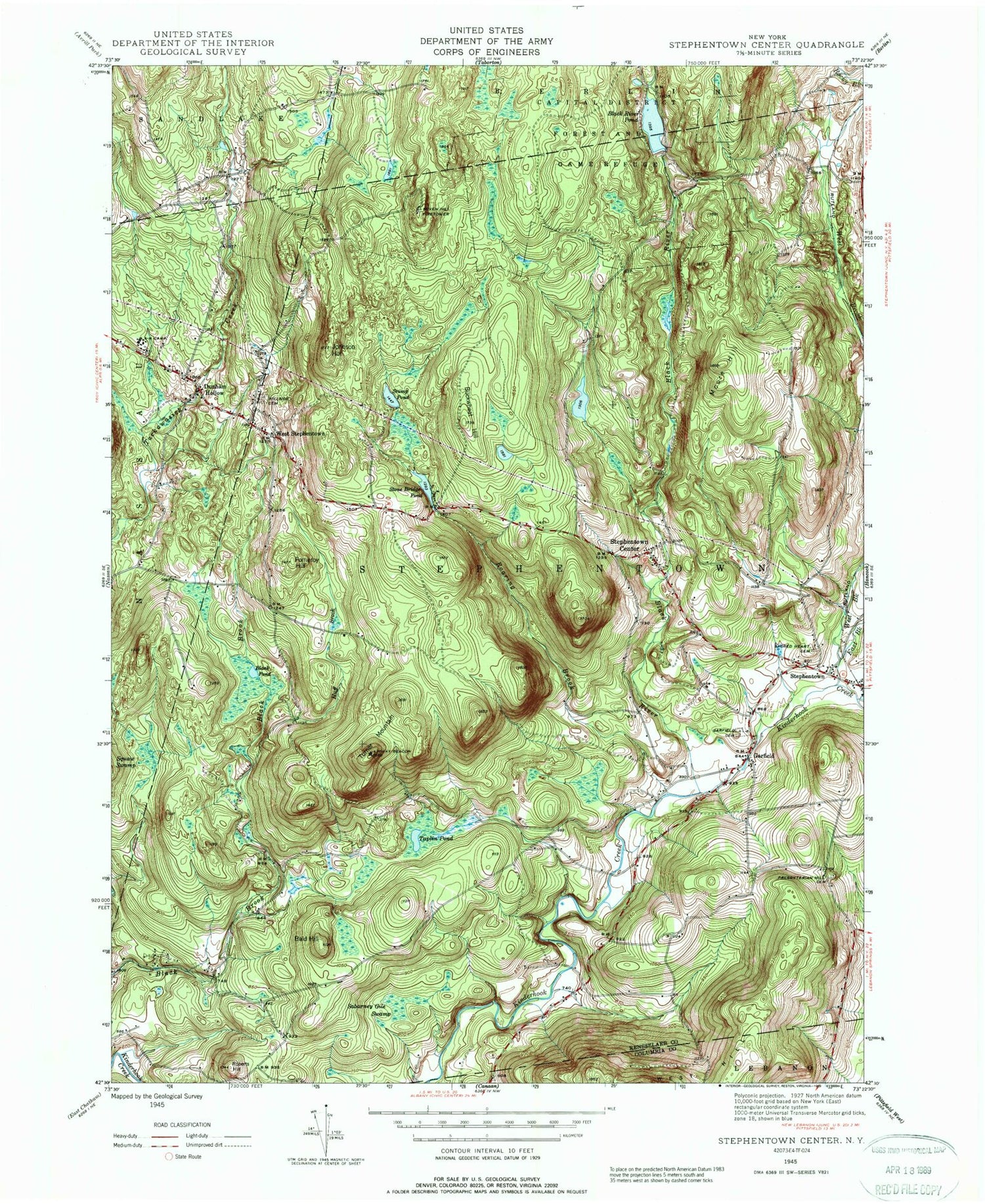 Classic USGS Stephentown Center New York 7.5'x7.5' Topo Map Image